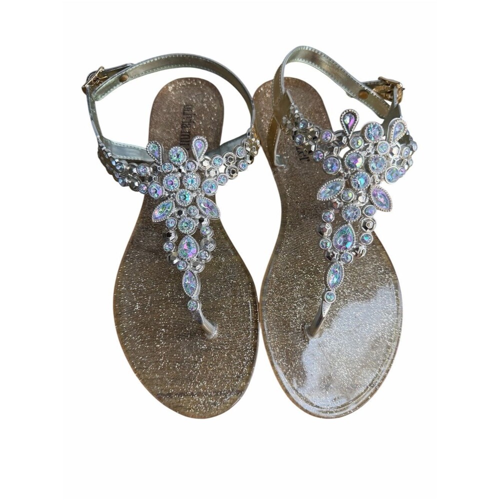 Olivia Miller Tilly Jelly Sandals size 7M Iridescent Rhinestone Gold Glitter